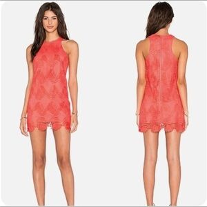 LOVERS + FRIENDS “Caspian” in Coral Lace Mini Shift Dress